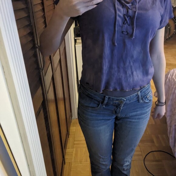 Purple lace up tie front t shirt - Picture 3 of 3